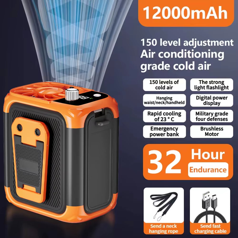 Mini Ventilador USB Portátil sin Aspas – Ventilador de Cintura con Luz LED y Pantalla Digital
