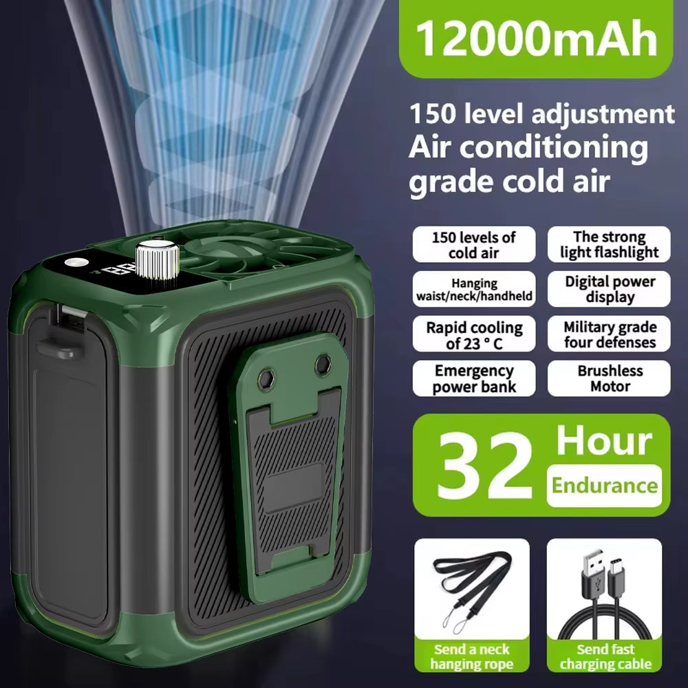 Mini Ventilador USB Portátil sin Aspas – Ventilador de Cintura con Luz LED y Pantalla Digital