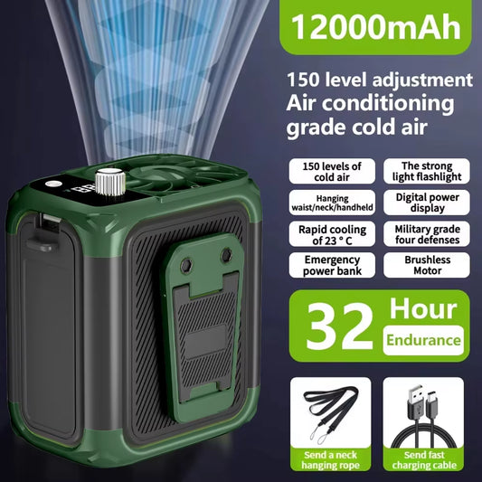 Mini Ventilador USB Portátil sin Aspas – Ventilador de Cintura con Luz LED y Pantalla Digital